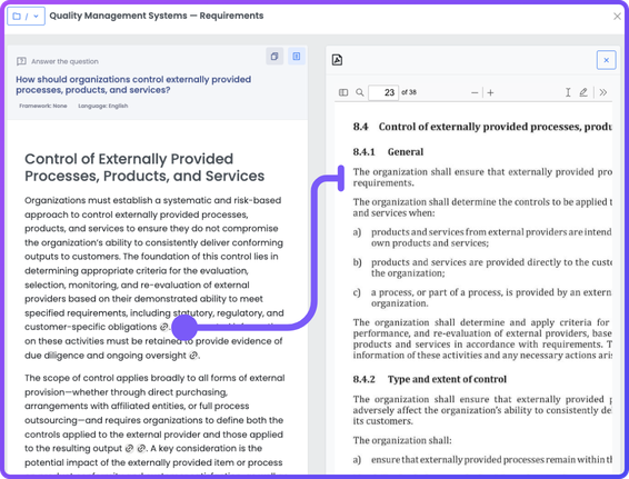 AI answer linked to a source document citation