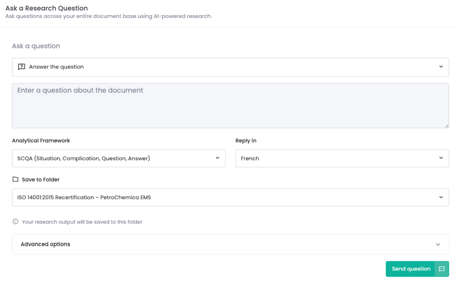 Ask a document question prompt in Doclarity